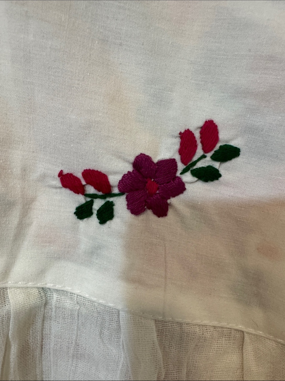 Boho Peasant Gauze Top with Vibrant Embroidery Detail Front and Back - Picture 3 of 7